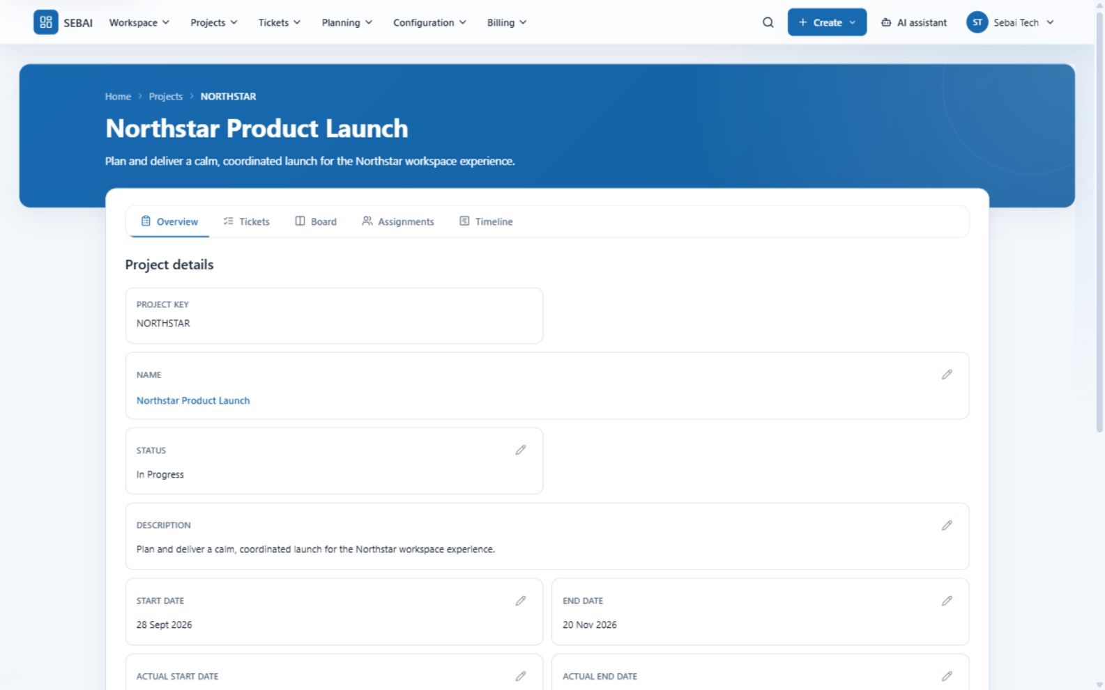 SEBAI project overview for the fictional Northstar Product Launch
